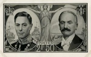 Projet de timbre de  1940 scellant l'union franco-anglaise dessiné par Henry Cheffer.